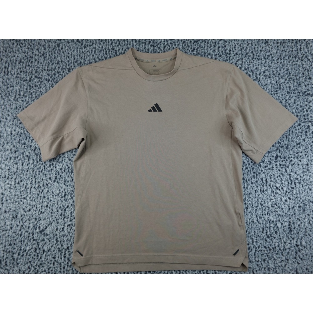 Adidas Training Oversized Fit T-Shirt Mens Small Tan Short Sleeve Crew Neck Logo